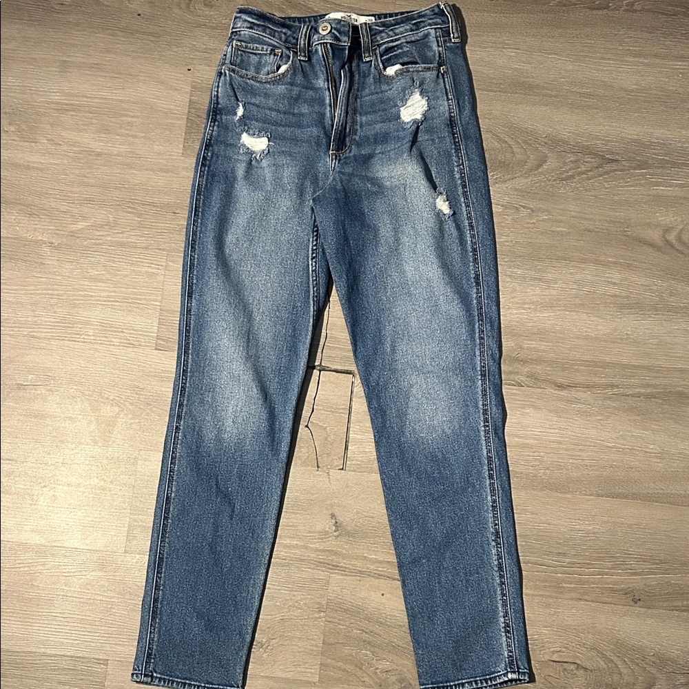 Hollister Women's Distressed Straight Leg Jeans - Blue